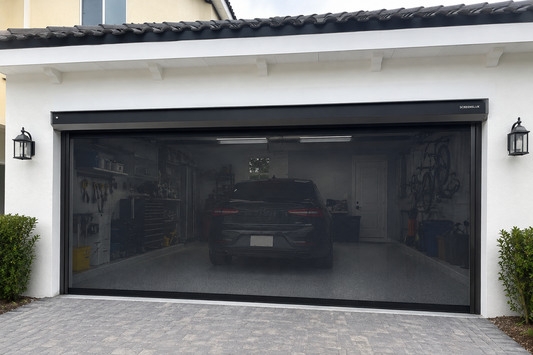16ft x 7ft Motorized Screen - Surface Mount, White Frame & Black SunTex 80